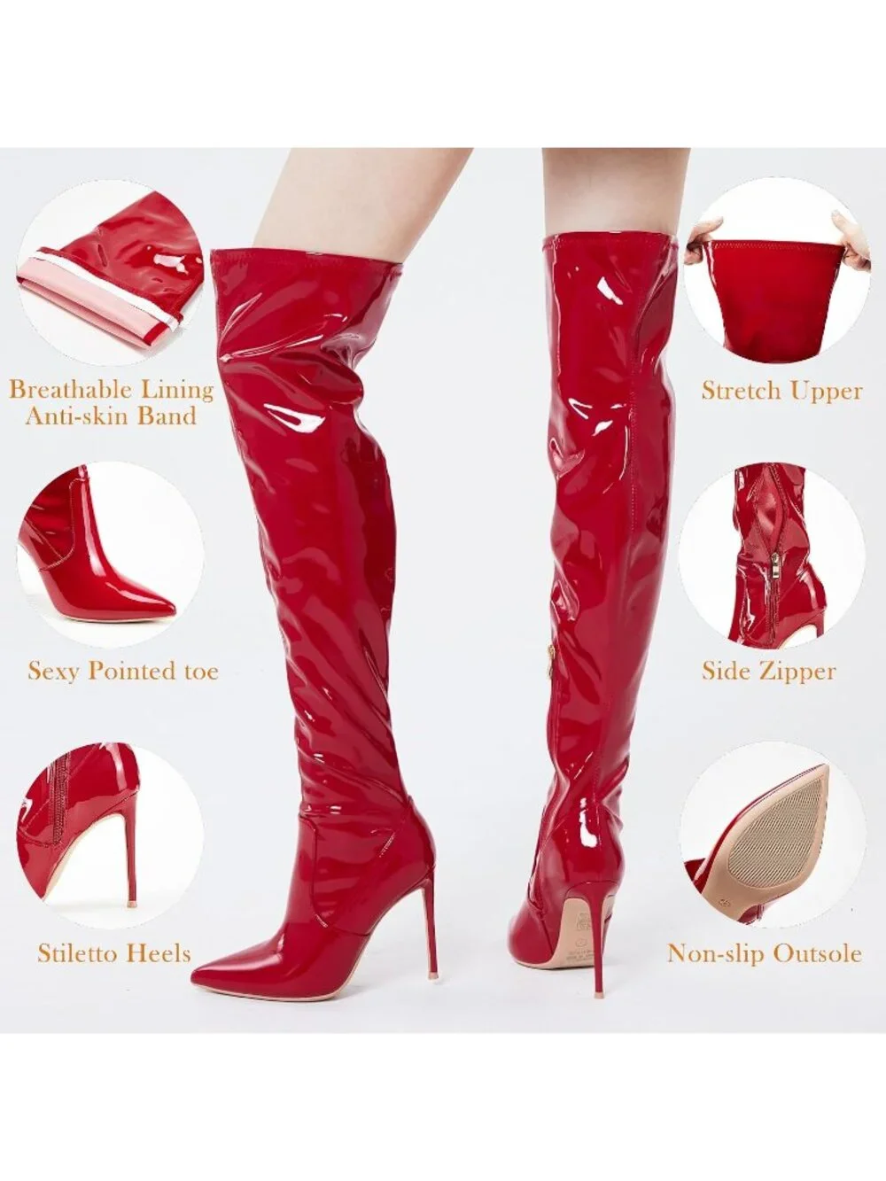 🆕 Women's Patent Leather Red Over The Knee Boot Stiletto Pointed Toe High Heel